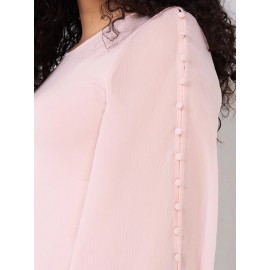 Chiffon Flutter Sleeve Top With Button Details