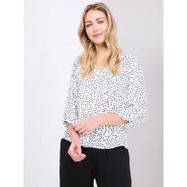 Printed V-Neck Long Sleeve Popover Blouse