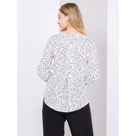 Printed V-Neck Long Sleeve Popover Blouse