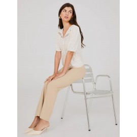 Eyelet V-Neck Top With Balloon Sleeves