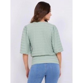 Balloon Sleeve V-Neck Top With Bottom Band