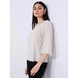 3/4 Chiffon Sleeve Round Neck Top