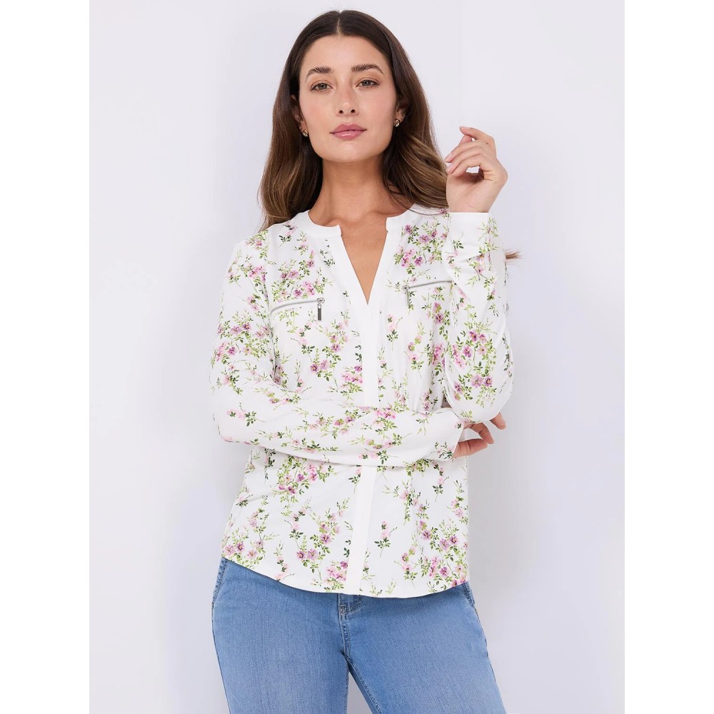 Floral Print Notch Collar Top