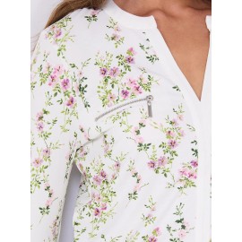 Floral Print Notch Collar Top