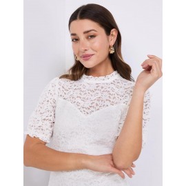 Floral Lace Mock Neck Short Sleeve Top