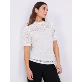 Floral Lace Mock Neck Short Sleeve Top