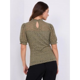 Floral Lace Mock Neck Short Sleeve Top