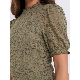 Floral Lace Mock Neck Short Sleeve Top