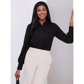 Button-Front Blouse With Ruffle Detail