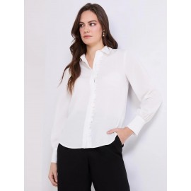 Button-Front Blouse With Ruffle Detail