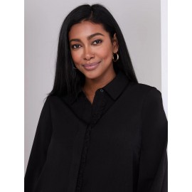 Button-Front Blouse With Ruffle Detail