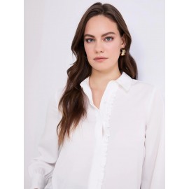 Button-Front Blouse With Ruffle Detail