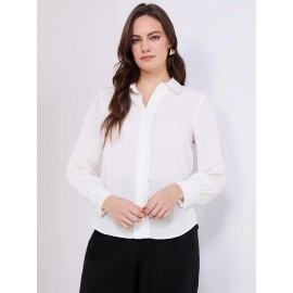 Button-Front Blouse With Ruffle Detail