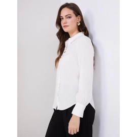 Button-Front Blouse With Ruffle Detail