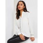 Button-Front Blouse With Contrast Piping
