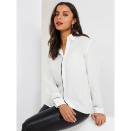 Button-Front Blouse With Contrast Piping