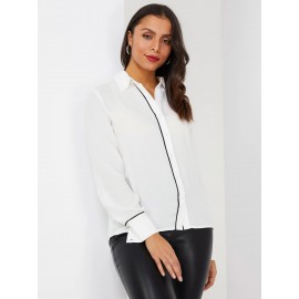 Button-Front Blouse With Contrast Piping