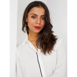 Button-Front Blouse With Contrast Piping