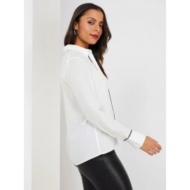 Button-Front Blouse With Contrast Piping