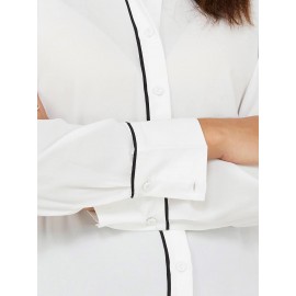 Button-Front Blouse With Contrast Piping