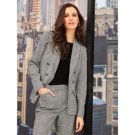 Plaid Faux Double Breasted Blazer