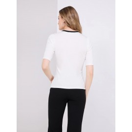 Contrast Neckline 3/4 Sleeve Top