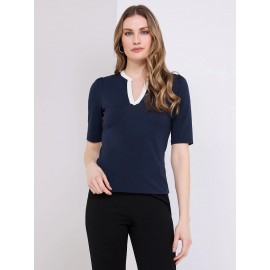Contrast Neckline 3/4 Sleeve Top