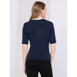 Contrast Neckline 3/4 Sleeve Top