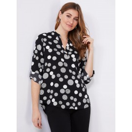 Dot Print Split Neck Blouse
