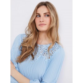 3/4 Sleeve Textured Top With Crochet Details