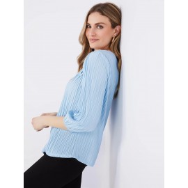 3/4 Sleeve Textured Top With Crochet Details