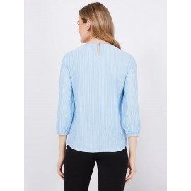 3/4 Sleeve Textured Top With Crochet Details