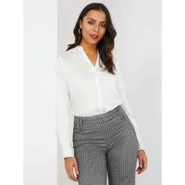 Satin Split Neck Button-Front Blouse