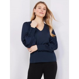 V-Neck Top With Chiffon Balloon Sleeves