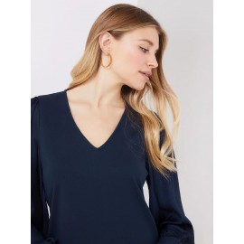 V-Neck Top With Chiffon Balloon Sleeves