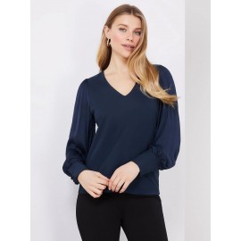 V-Neck Top With Chiffon Balloon Sleeves