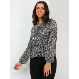 Abstract Print Collared Peplum Top