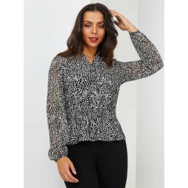 Abstract Print Collared Peplum Top