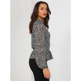 Abstract Print Collared Peplum Top