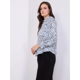 Abstract Print Button-Front Blouse With Smocked Details