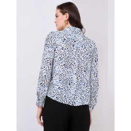 Abstract Print Button-Front Blouse With Smocked Details