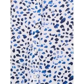 Abstract Print Button-Front Blouse With Smocked Details