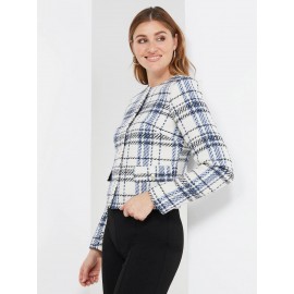 Plaid Boucle Waisted Blazer