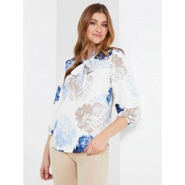 Floral Print 3/4 Sleeve Bow Top