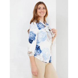 Floral Print 3/4 Sleeve Bow Top