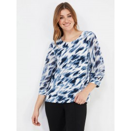 Abstract Print 3/4 Sleeve Chiffon Top