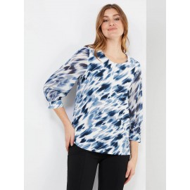 Abstract Print 3/4 Sleeve Chiffon Top