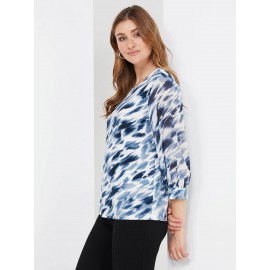 Abstract Print 3/4 Sleeve Chiffon Top