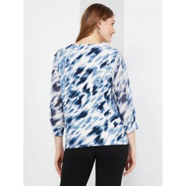 Abstract Print 3/4 Sleeve Chiffon Top