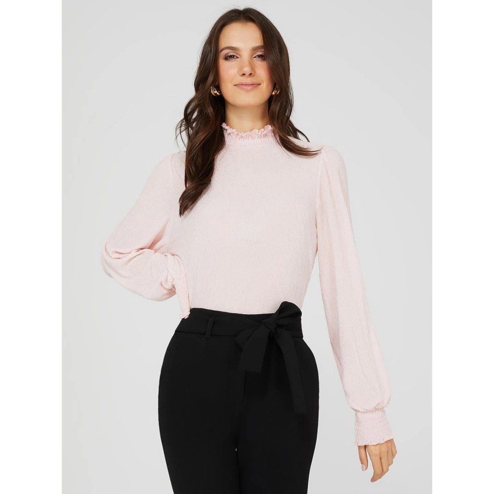 Textured Plisse Mock Neck Top